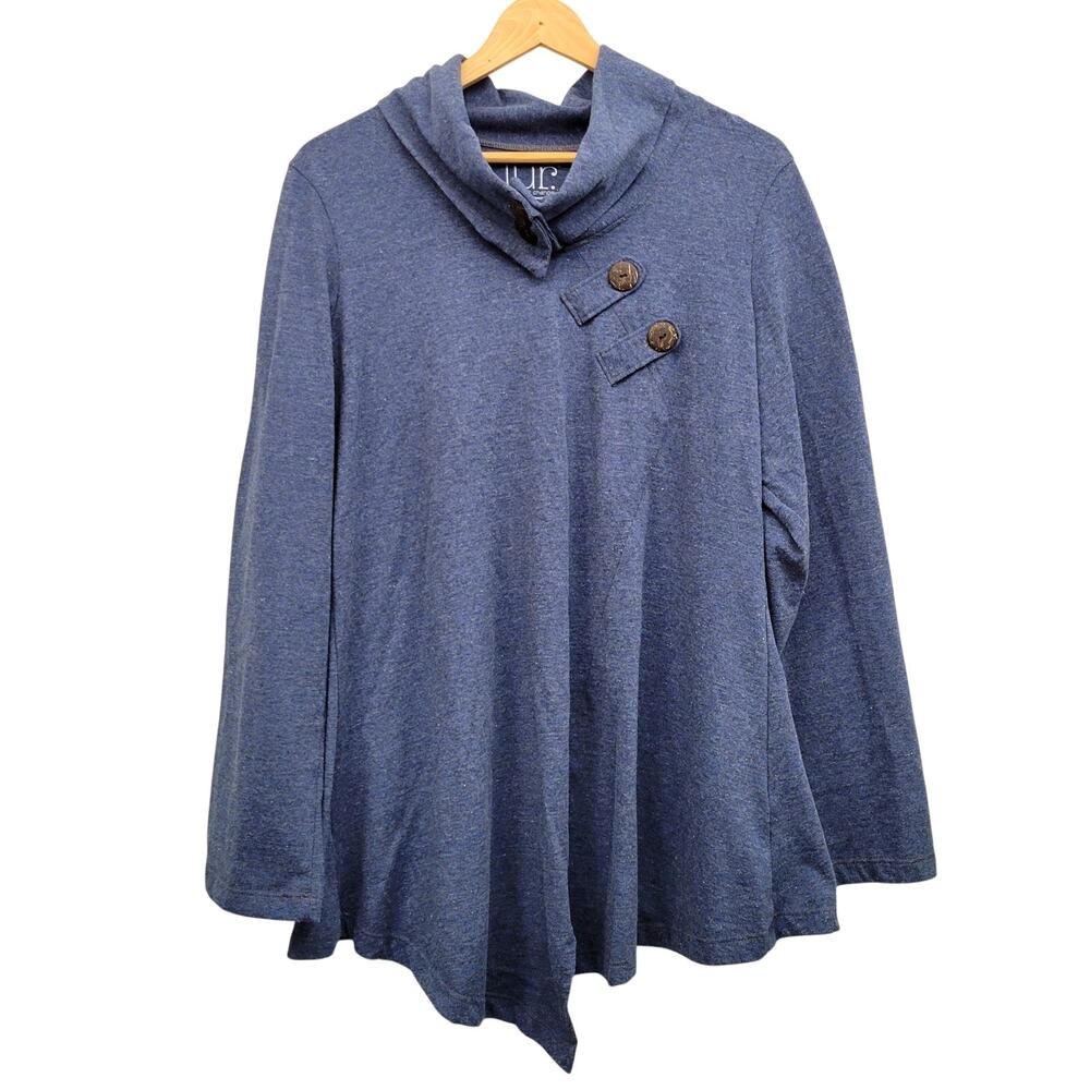 Lur. Cowl Neck Tunic Top Large Blue Asymmetrical